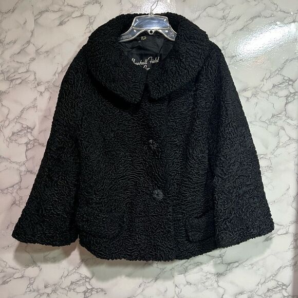 Marshall Field and Company Vintage Curly Black Lamb Fur Jacket Size S - Picture 1 of 9